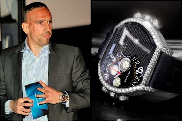 Franck Ribéry et les montres : ses modèles les plus fous, dont cette deLaCour Bichrono, en diamants baguettes