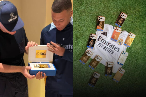 Quand Mbappé découvre son nouveau smartphone en or et personnalisé